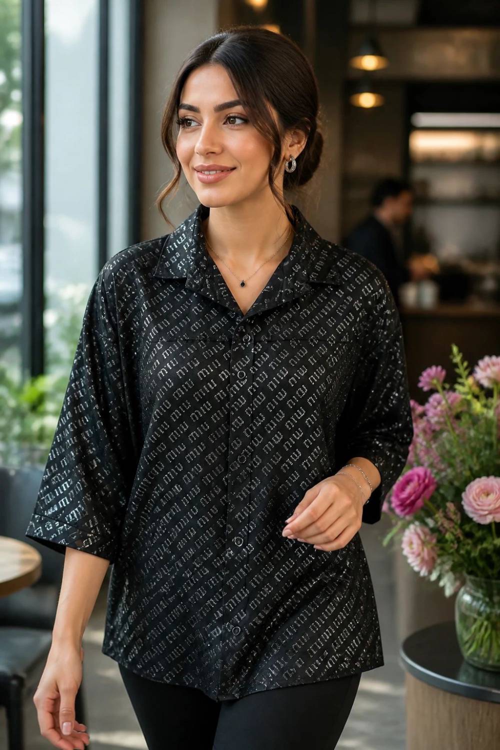 شومیز مانتویی شیشه ای نگین کاری ۲۱۲۲۵