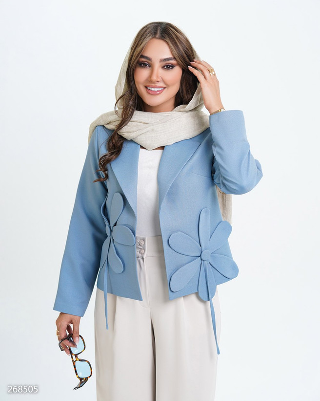 کت کراپ جنس مازراتی کجراه یقه انگلیسی گل برجسته ۲۶۸۵