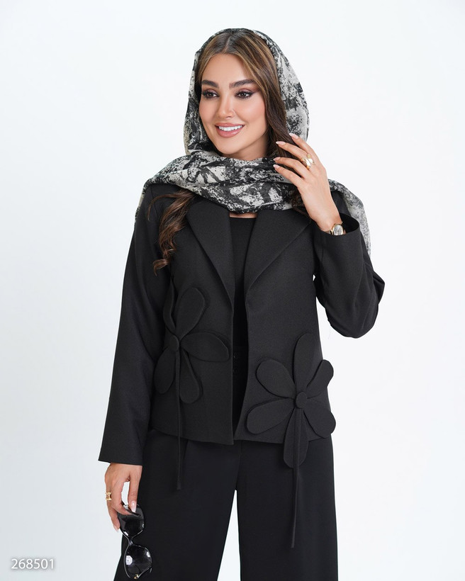 کت کراپ جنس مازراتی کجراه یقه انگلیسی گل برجسته ۲۶۸۵