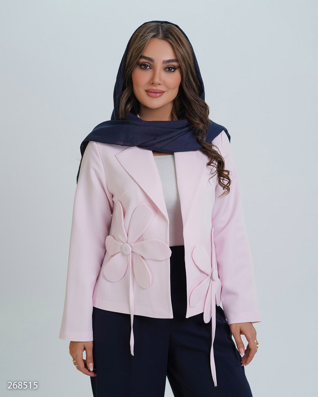 کت کراپ جنس مازراتی کجراه یقه انگلیسی گل برجسته ۲۶۸۵