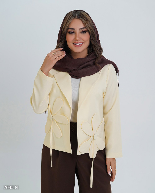 کت کراپ جنس مازراتی کجراه یقه انگلیسی گل برجسته ۲۶۸۵